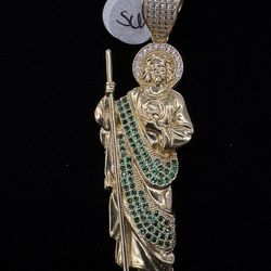 $2200 Yellow Gold w Zirconia Saint Jude Charm