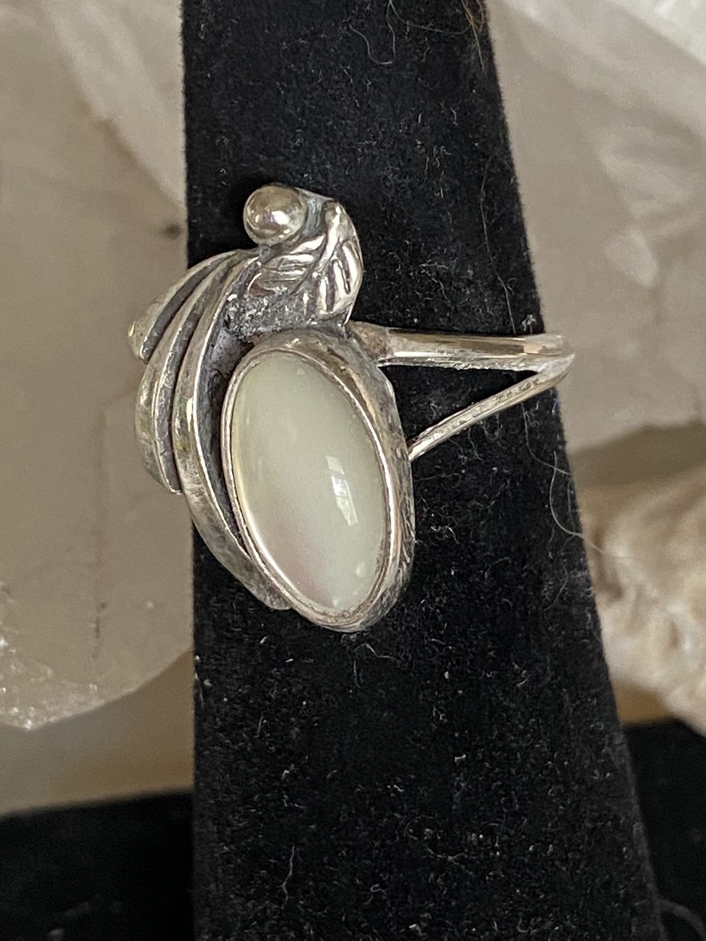 Petite Native American Sterling Silver Moonstone Ring. Size 5 1/2