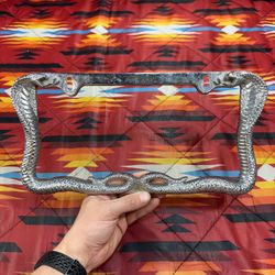 Cobra Metal Silver Viper Snake License Plate Tag Frame Holder for Car Truck SUV