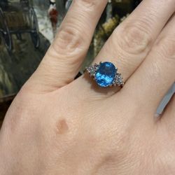 10K White Gold Blue Topaz And Diamond Accents Ring 