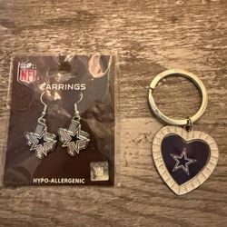 Dallas Cowboys Earrings And Keychain 
