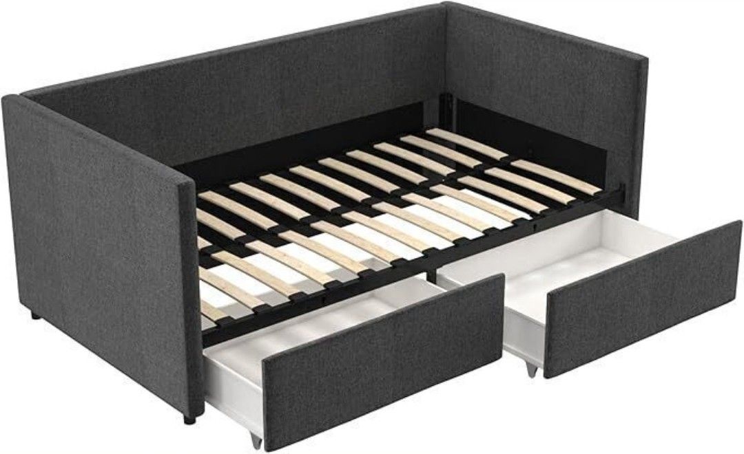 Daybed with Storage Drawers, Twin, Gray Linen, New in Box