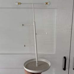 White jewelry stand, adjustable necklace bar