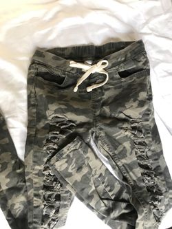 Distressed army jeans