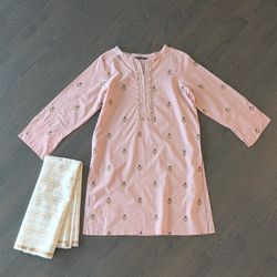 Beechtree 2-Piece Women's Embroidered Kurta + Dupatta, Size 10 Loose Fit