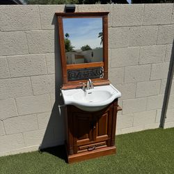 26” Cherry Single Bathroom Vanity + Mirror