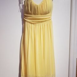 Speechless Bright Yellow Strapless Dress With Sheer Overlay, Size Small