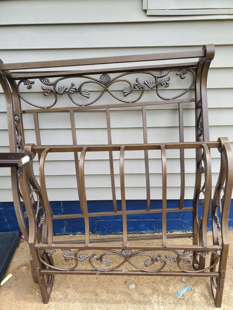 Twin Size Iron Sleigh Bed Frame, Box Spring, and Mattress