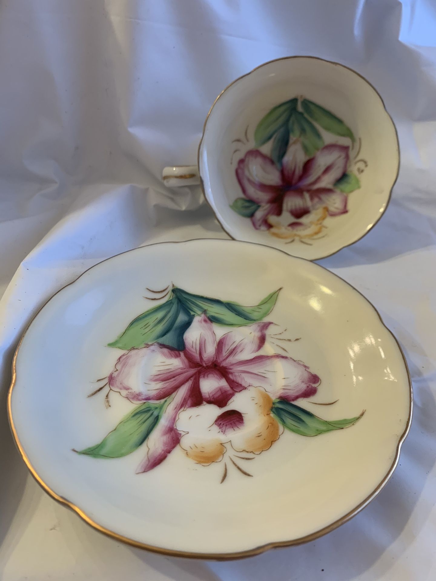 COFFEE TEA CUP SET BEAUTIFUL ORCHID