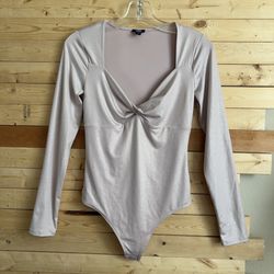 Express Body Contour NWOT Shimmer Nude long Sleeve Bodysuit Top Women size S