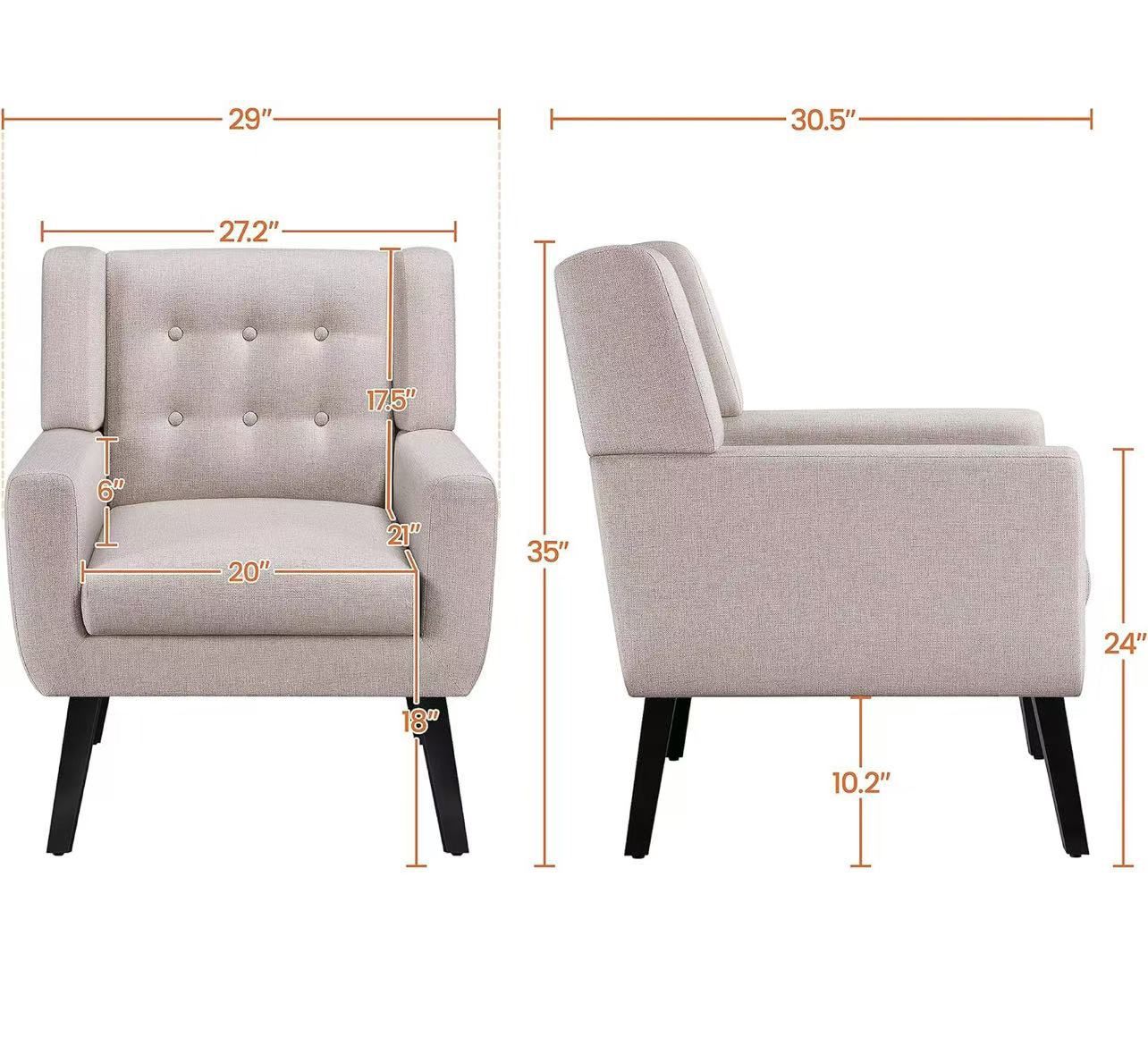 🥨Morden Accent Chair, Mid-Century Modern Upholstered Sofa Chair with Rubber Wood Legs, Comfy Linen Fabric Armchair for Living Room, Bedroom, Office,G