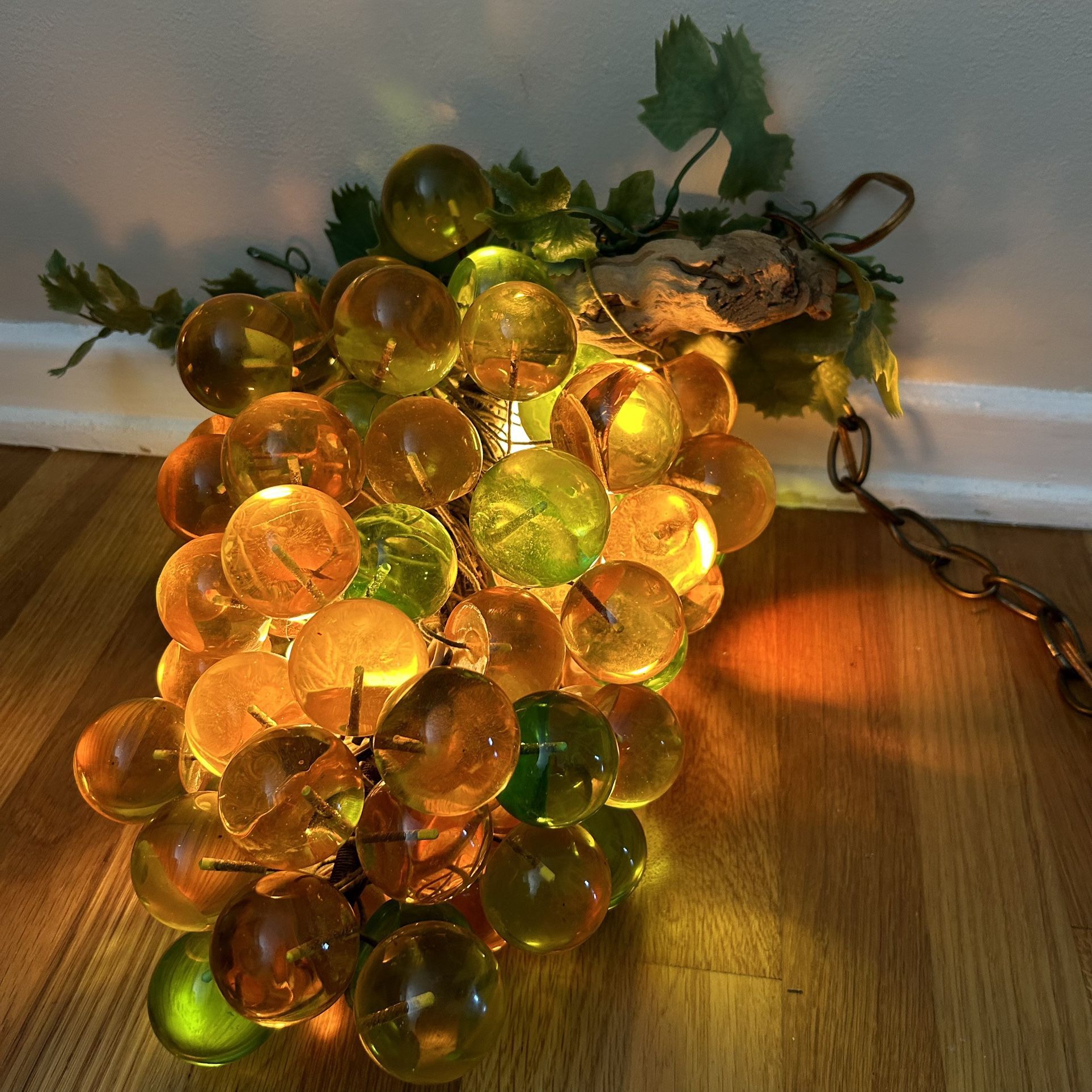 Vintage Mid Century Acrylic Lucite Grape Cluster Hanging Swag Lamp — 1960's