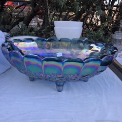 Vintage Carnival Glass Footed  Fruit Bowl