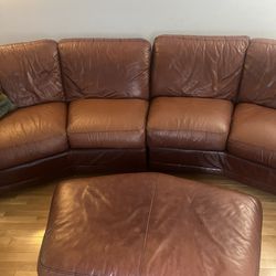 Brown Leather Couch & Ottoman 