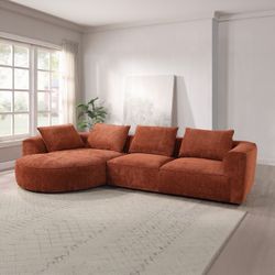 COUCH SECTIONAL SOFA CHAISE CONTEMPORARY STYLE RUST BROWN CHENILLE SILLON