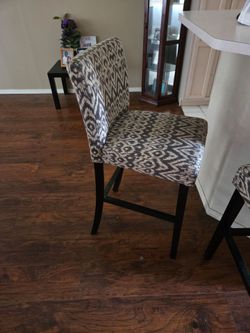 Upholstered Bar Stool with Ikat Pattern