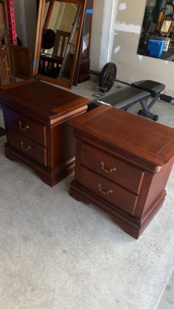 Pair of Cherry Finish Drawer Nightstands