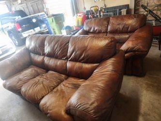 4 piece set- reddish brown leather, sofa, loveseat & oversized chair