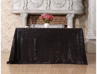 Black Sequin Tablecloth 60x102 inch Dining Table Linen Cover Wedding Party Reception Decor ~ New