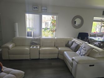 Modern Leather Power Reclining Sectional Sofa w/ USB & Cup Holders