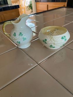 Belleek Shamrock Creamer and Sugar Bowl Set