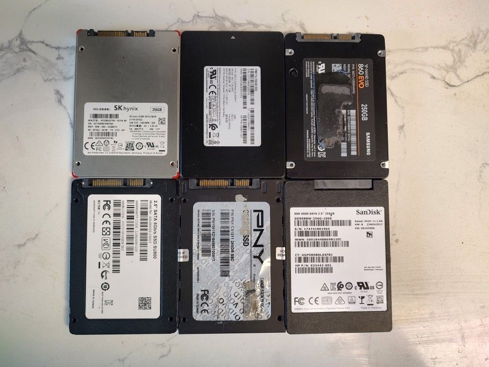6 x 256gb SSD Hard Drives - Samsung Evo, SanDisk, Hynix - Gaming, PC, Laptop (No Problems!)