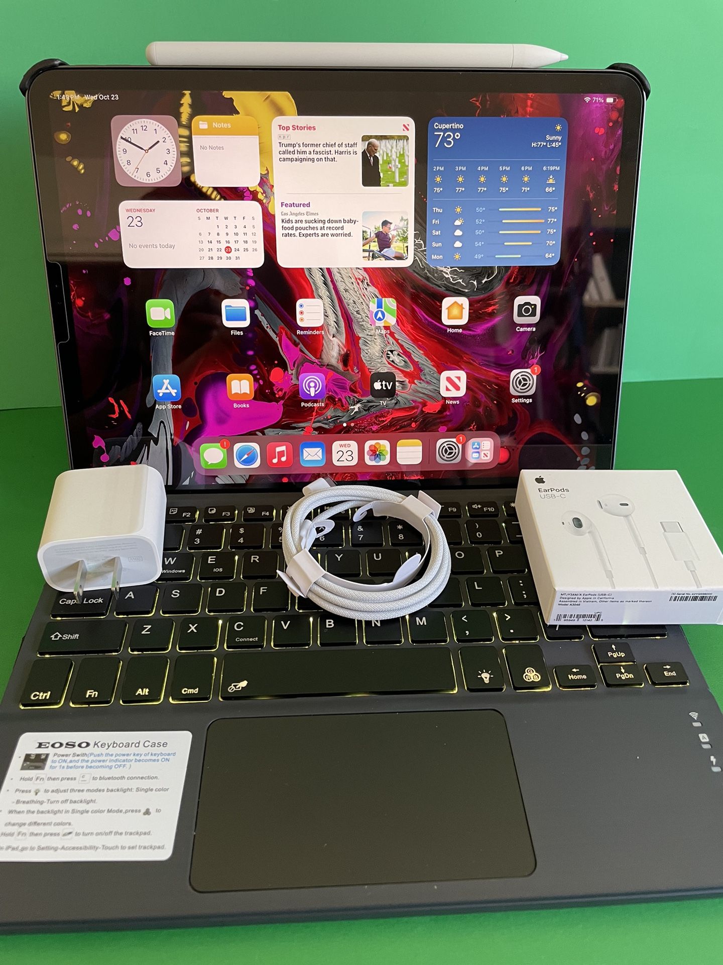 Apple IPad Pro 11” (Face ID / Liquid Retina / 2018 Model ) 64GB with Keyboard case, stylus pen & Accessories (256GB $469)