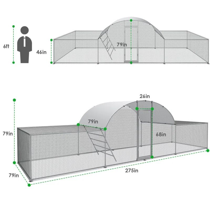 PIRECART LARGE METAL 23' ENCLOSURE, CHICKEN COOP/POULTRY PEN WITH DO ME-ROOF