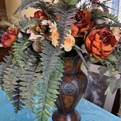 Silk Flower And Metal Vase