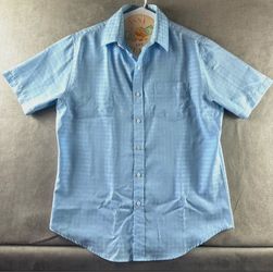 Croft & Barrow Easy Care Mens Medium Blue Plaid Short Sleeve Button Down Shirt