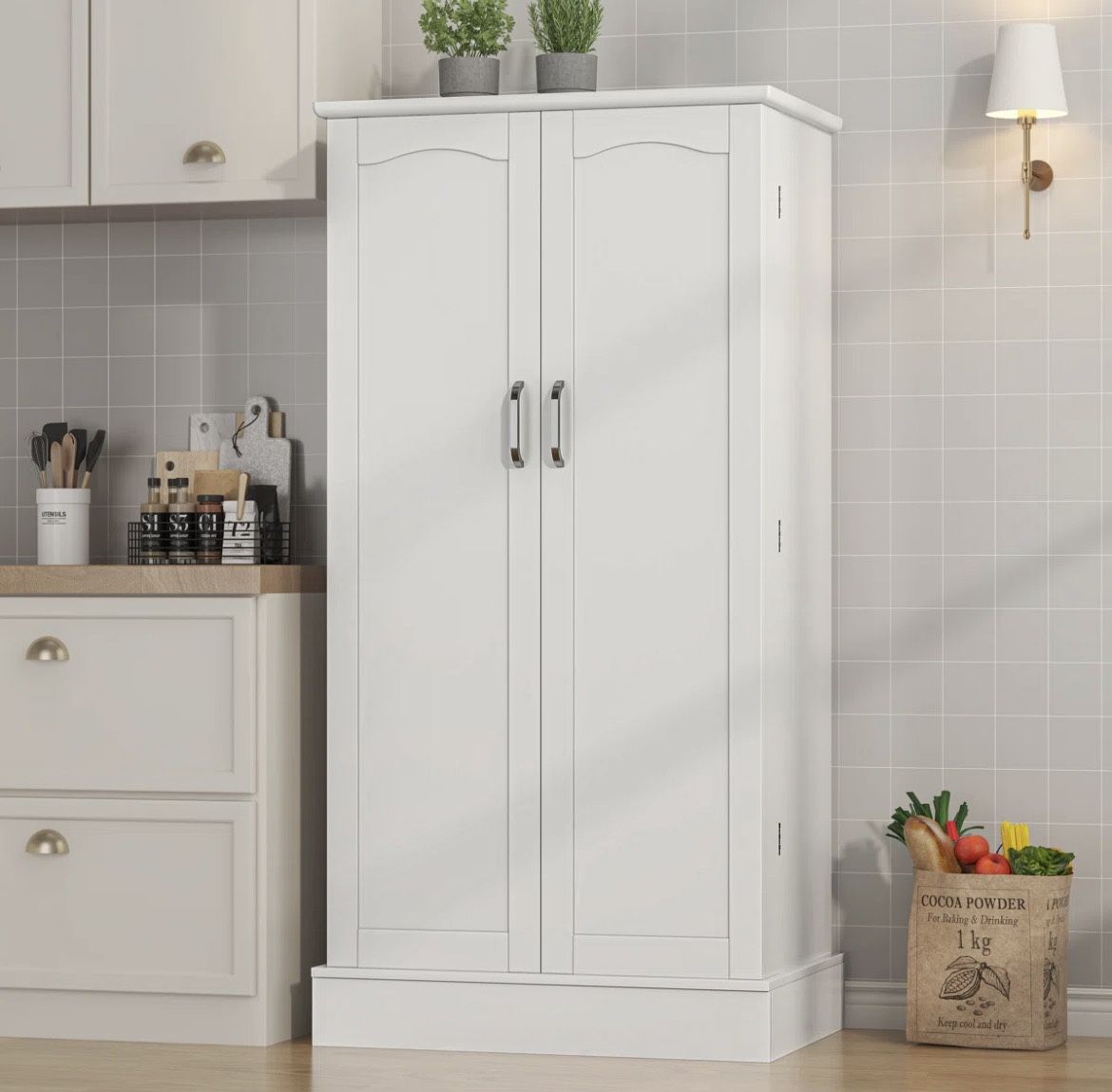 Miliah 47" Kitchen Pantry Cabinet, Pantry Cabinets with Adjustable Shelves, Kitchen Pantry Storage Cabinet, Buffet Cupboards Storage Cabinet for Home 