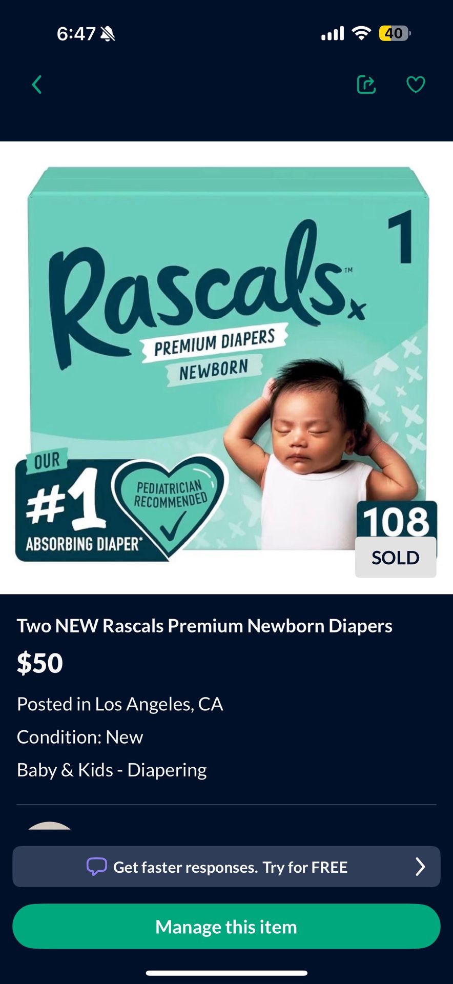 Two NEW Rascals Premium Newborn Diapers 