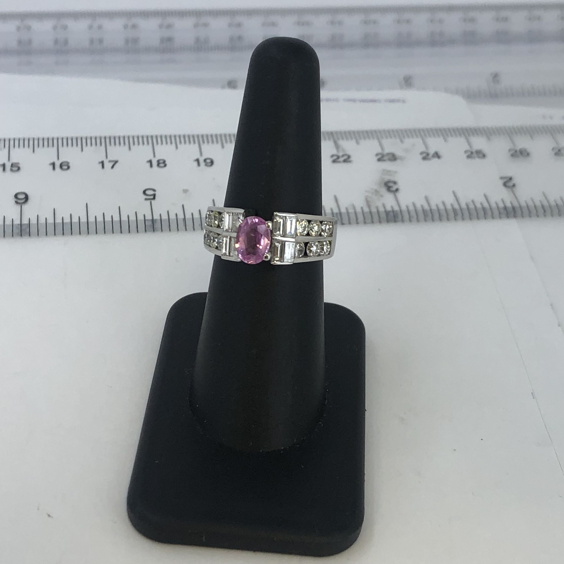 18k White Gold Link Sapphire & Diamond Ring Size 7