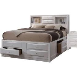 WHITE FINISH CAPTAIN'S STORAGE BED BOOKCASE HEADBAORD EASTERN KING SIZE BED  - CAMA CAJONES