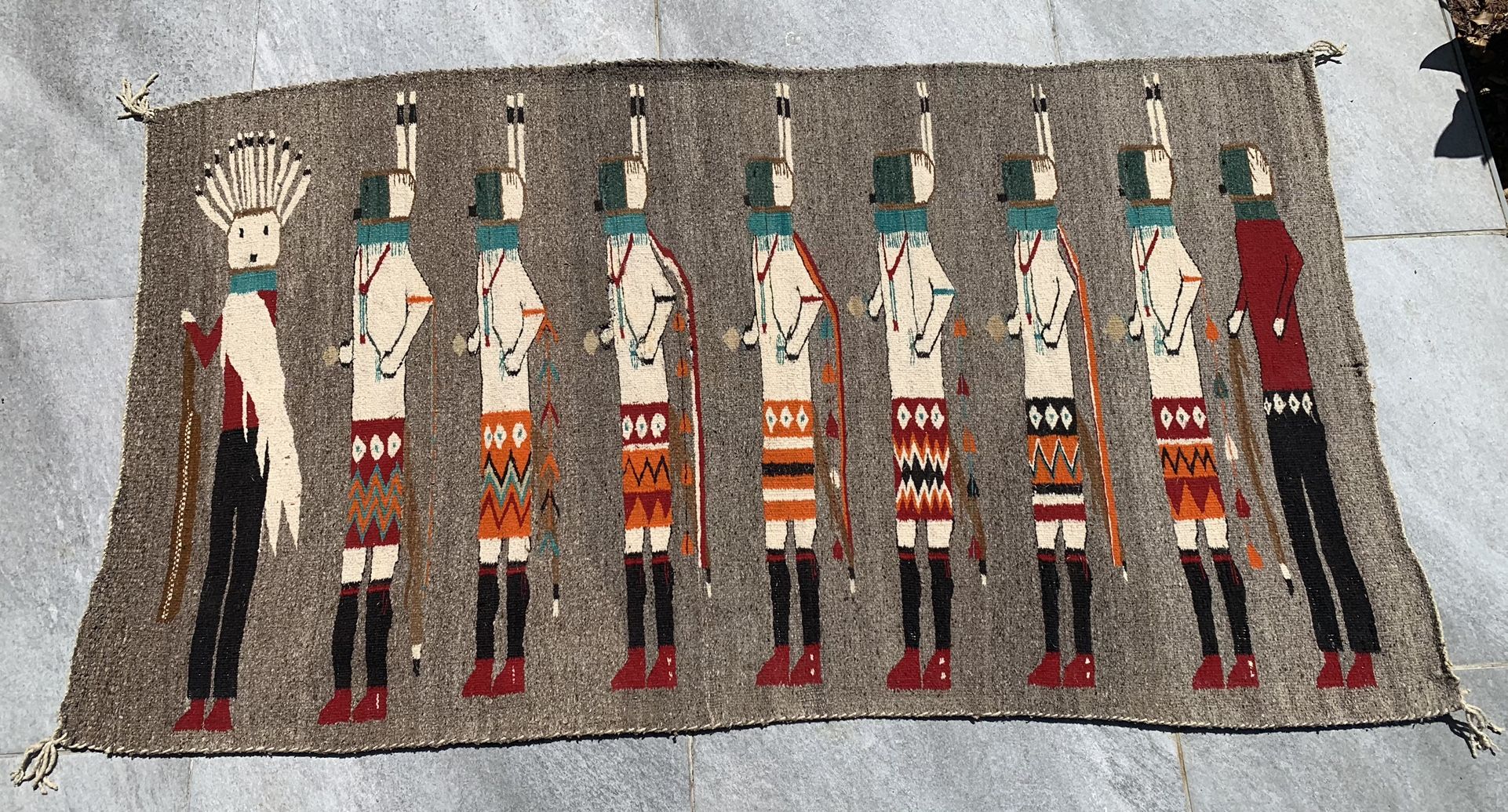 Antique Navajo Yeibichai Rug Wall Tapestry