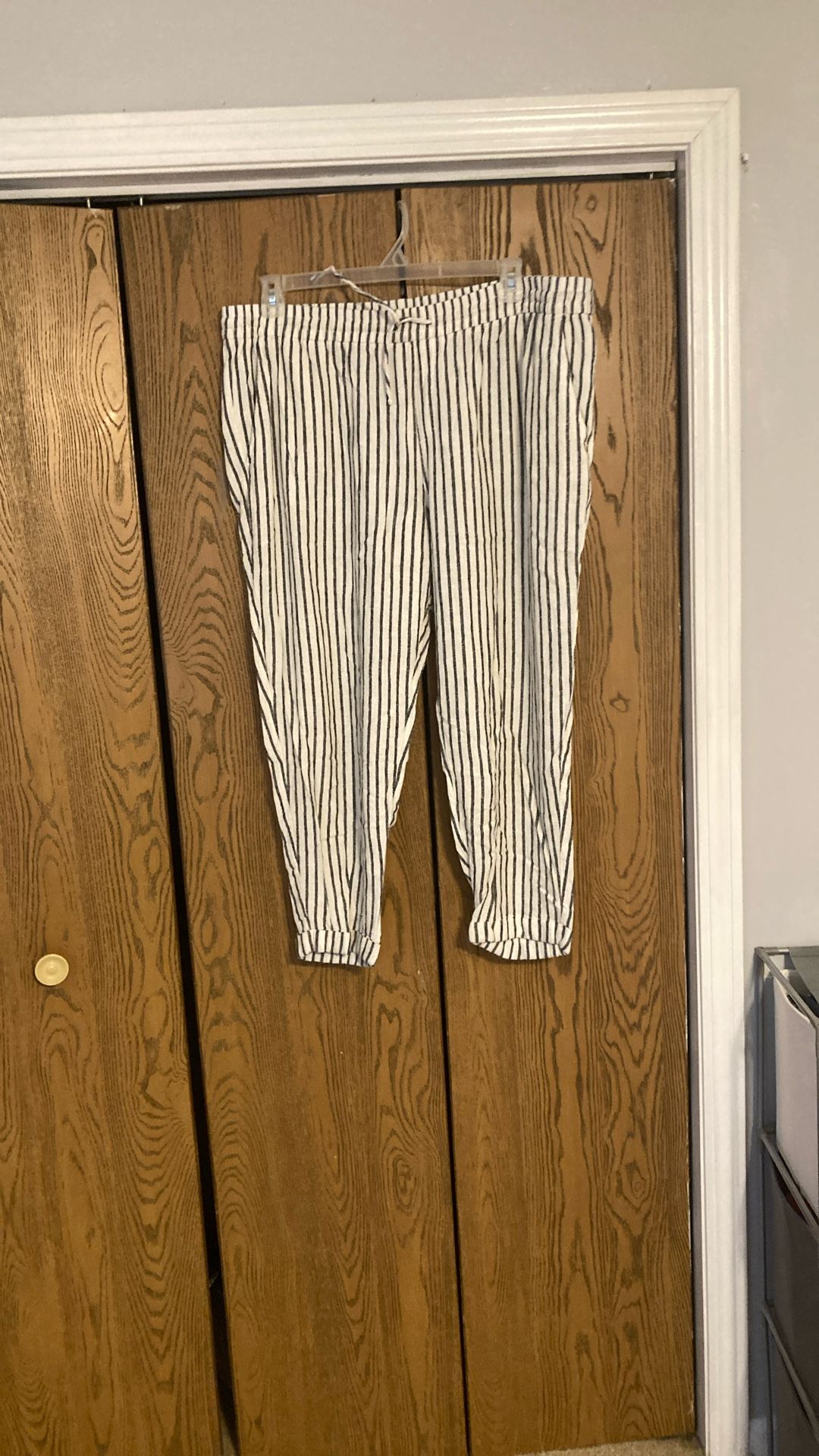 Black and white striped summer pants