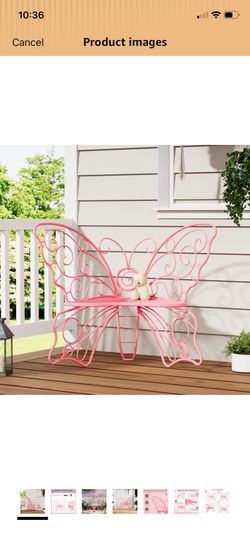 36 Inch Outdoor Bench, Cute Garden Bench with Metal Frame, Weatherproof Butterfly Front Porch Benches for Lawn, Garden, Yard, Balcony