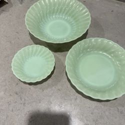Fire King Jadeite Swirl Bowls Set Of 3 Anchor Hocking