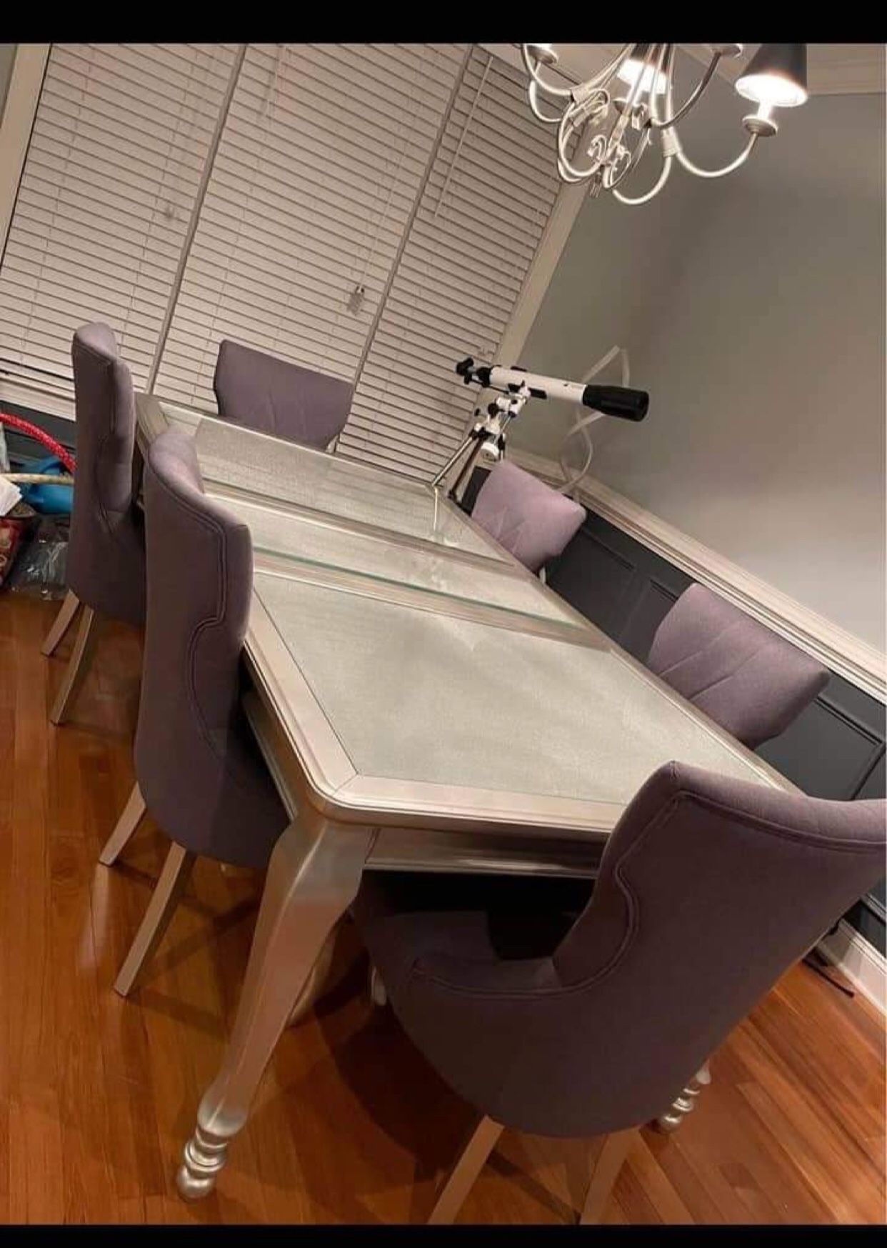 Elegance Extension Tabletop Glass Rectangular Dining Table And 6 Chairs🔥 Dining Room Set/Kitchen⭐️ New Brand ✅ On Display🏠