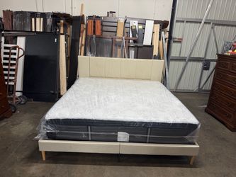 King Upholstered Bed Frame with Mattress