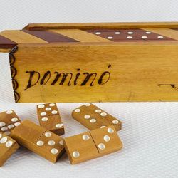 Vintage Wood Domino Game Set - Handcrafted Tropical Palm Box