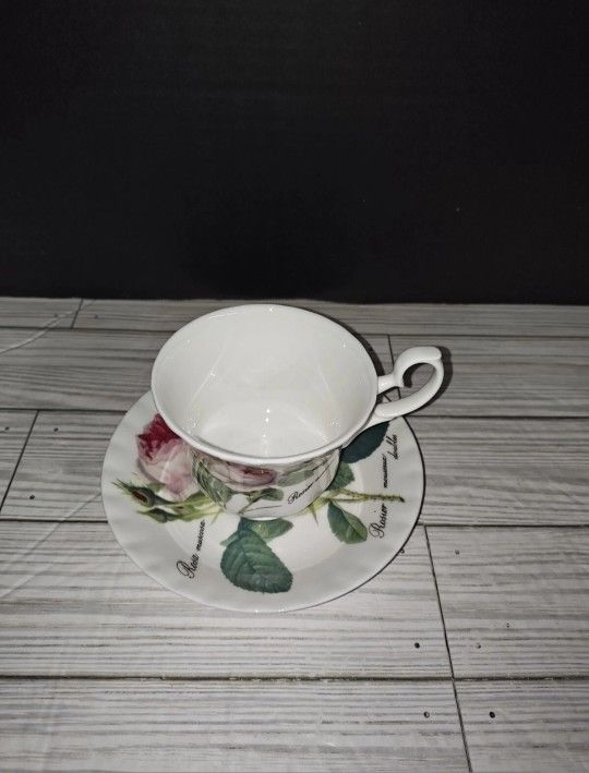 2006 Roy Kirkham Fine Bone China Tea Coffee CUP & SAUCER Redoute Roses Pink