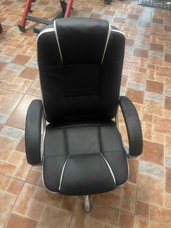 Black Leather Office Chair with White Trim