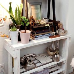 30"H X 36"W X 12"D (3 Planks) 🌱 Solid Wood Console Table/TV Table/Shoe Rack with 2 Shelves ::: Distressed White 