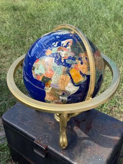 Large Gemstone-Style World Globe with Compass & Gold-Tone Stand