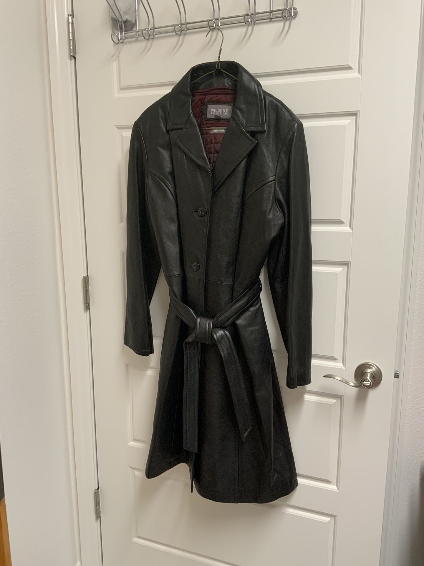 Vintage long thick leather coat with Belt And Removable Thinsulate Lining