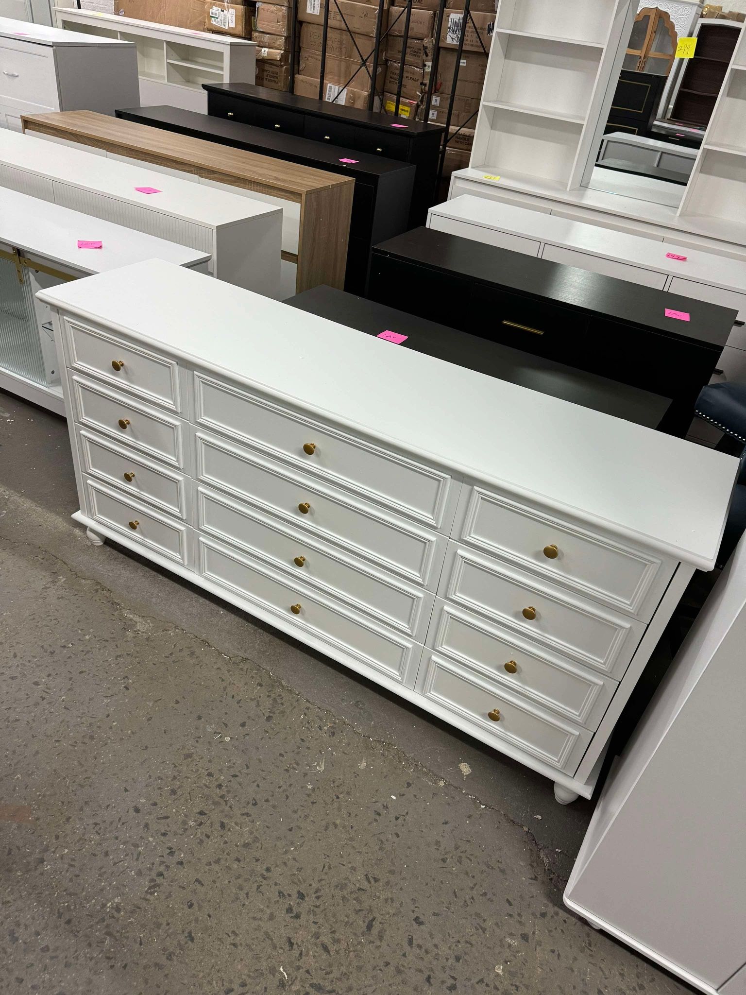 White Wooden 63 in. W 12-Drawer Chest of Drawers Modern European Style Storage Dresser 390033-01