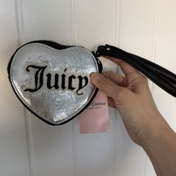 Juicy Couture Metallic Silver Zip Around Wristlet