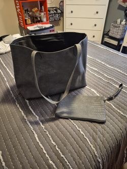 Thirty One Grey Leather Tote/Wristlet