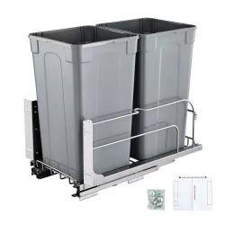  18& Pull-Out Trash Can, 27 QT x2 Double Under Mount Kitchen Waste Container, Heavy Duty Garbage Recycling Bin with Door Kit and Soft Close Slide, for